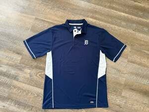 Detroit Tigers Polo Shirt Men's L Blue Performance Stretch Embroidered Eco
